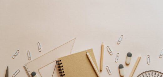 spiral notebook pencils and paper clips flatlay